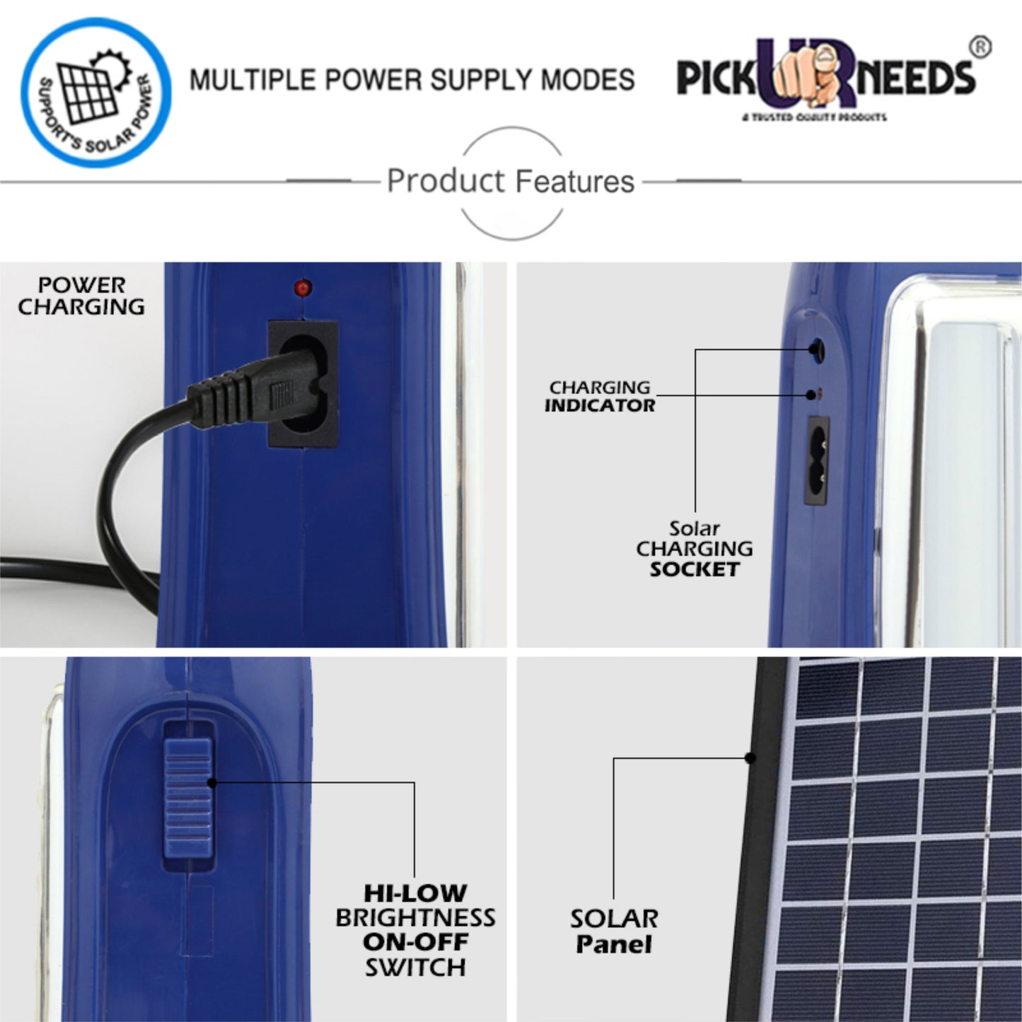 Pick Ur Needs Rechargeable 2 Tube LED Lantern Lamp Home Emergency Light with Eco Friendly Solar Panel