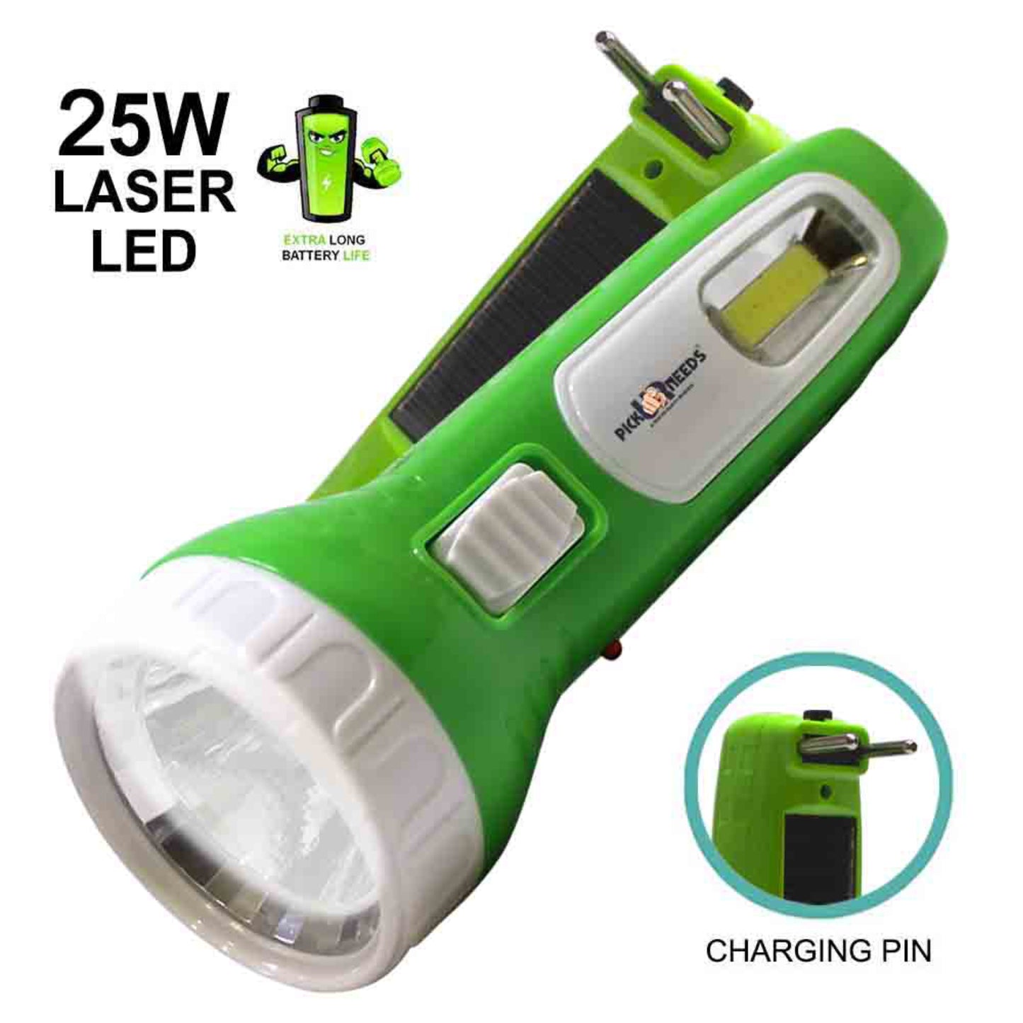 Pick Ur Needs Mini Solar Rechargeable Flashlight Two-Pin Plug LED Torch with Front and Side Light