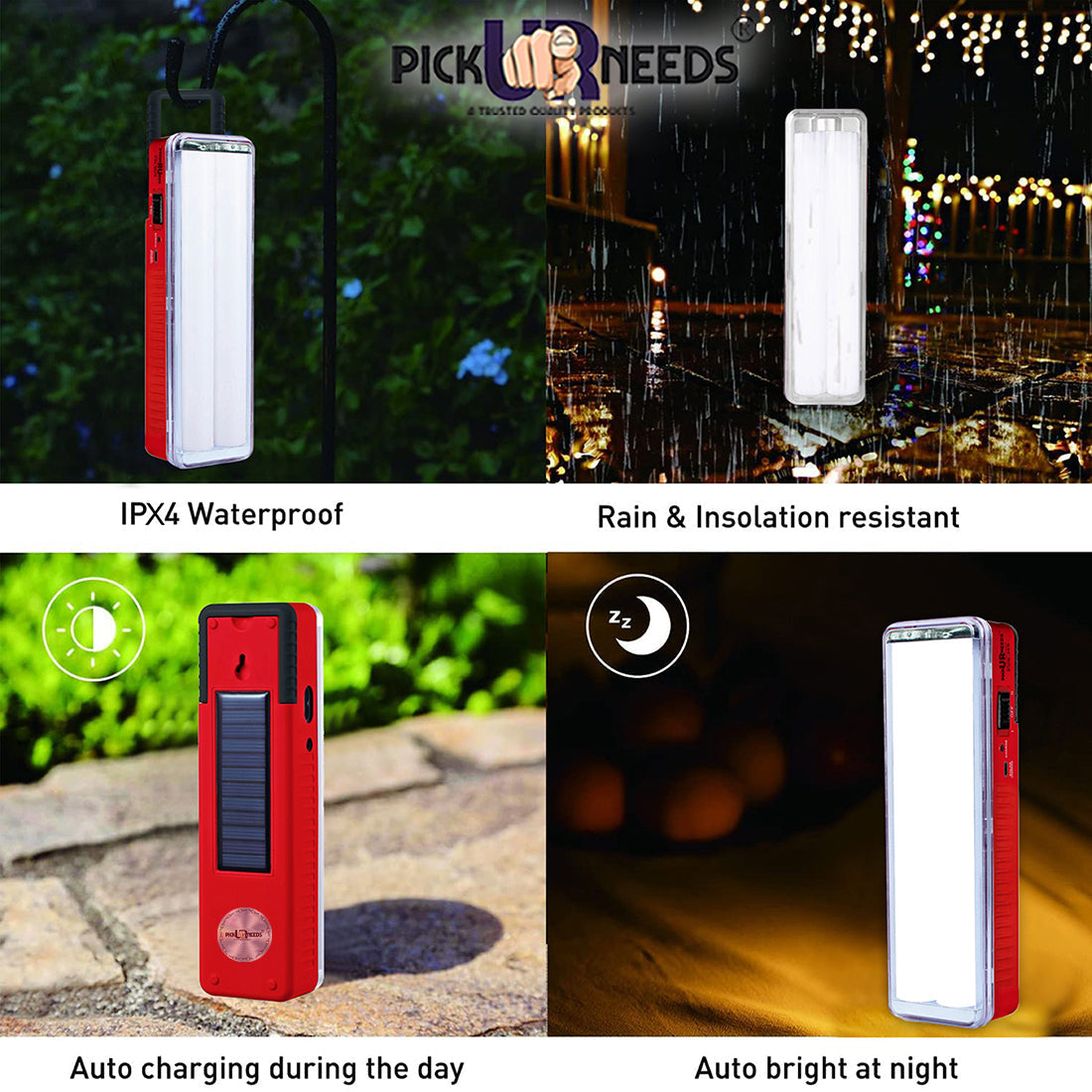 Pick Ur Needs Solar Rechargeable 2 Tube Home Emergency LED Lantern Floor Lamp LIght