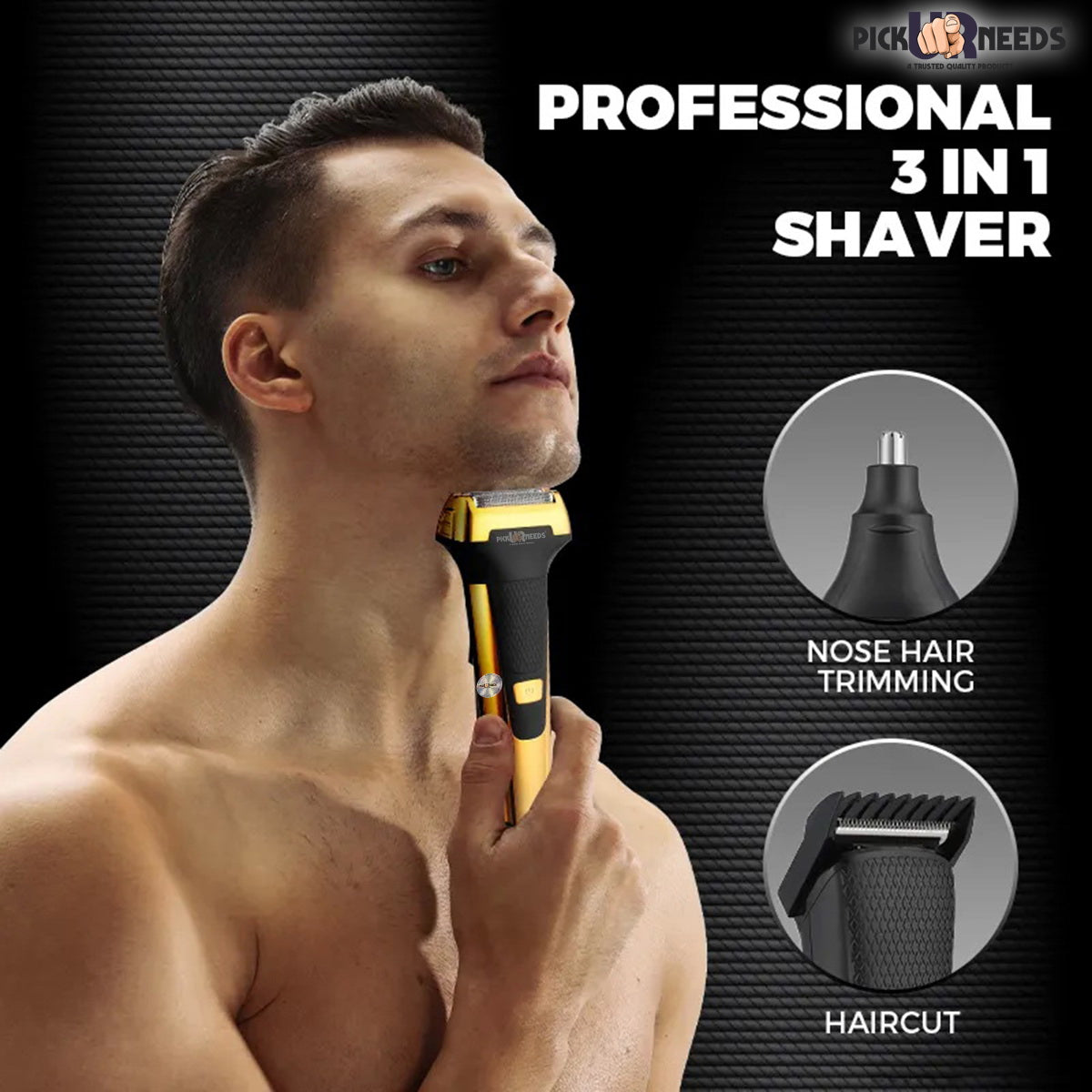 Pick Ur Needs Professional Rechargeable Cordless 3 in1 Waterproof Beard/ Hair/ Nose Trimmer 90 min Runtime 3 Length Settings  (Gold)