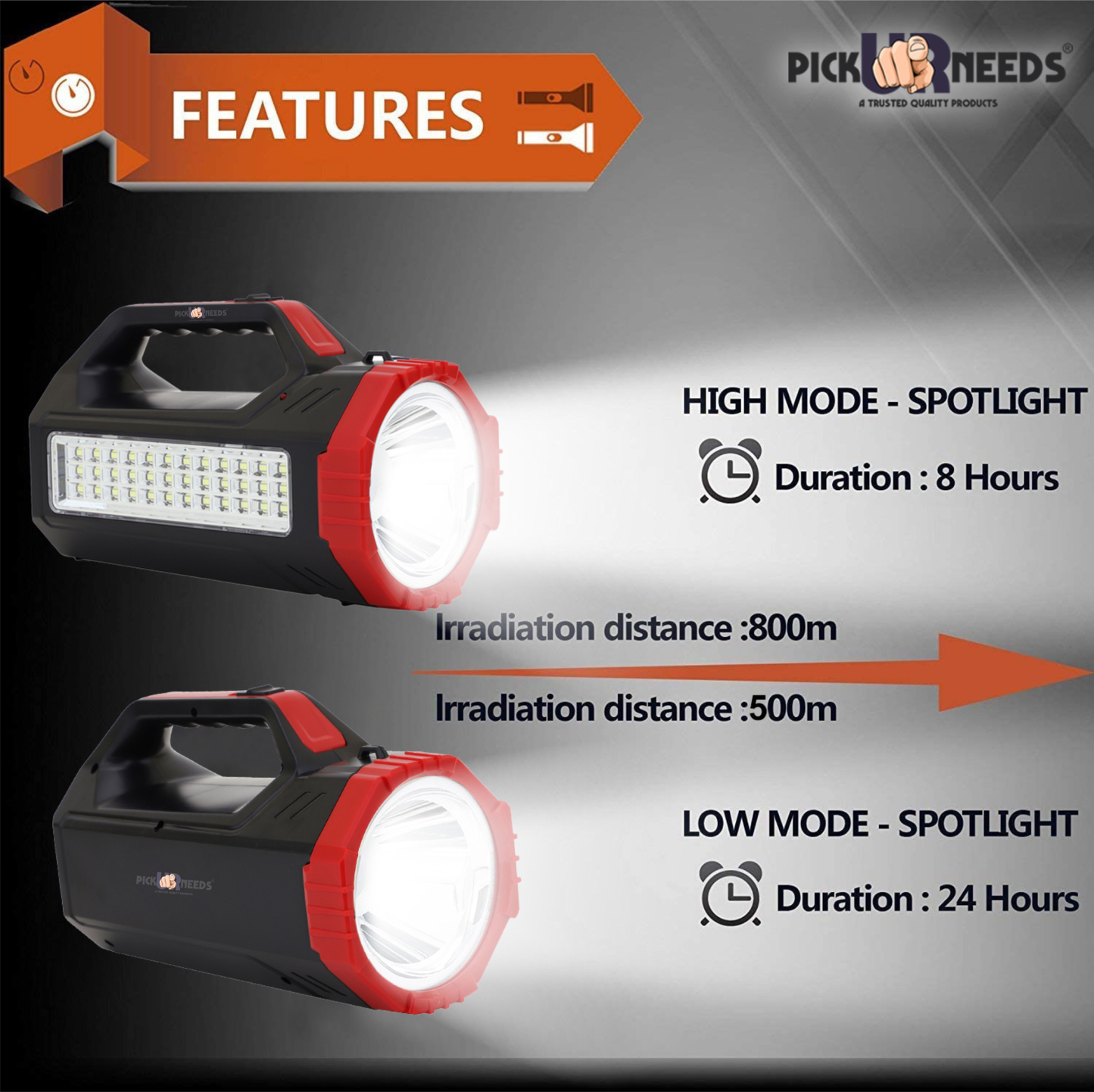 Pick Ur Needs Rechargeable Bright Led Torch Light Laser Long Range High Power Search Light Kisan Rechargeable with 36 Led Side Emergency Lights