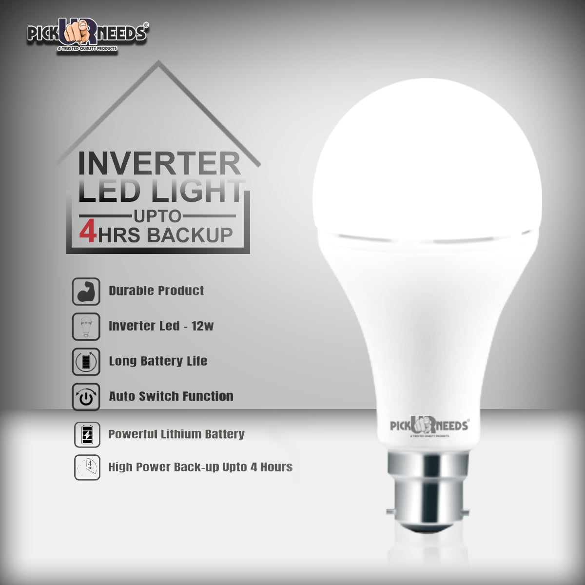 Pick Ur Needs Rechargeable Emergency Inverter 9W LED AC/DC Bulb For Home Light, Self-Charging 4 hrs Bulb Emergency Light  (White)