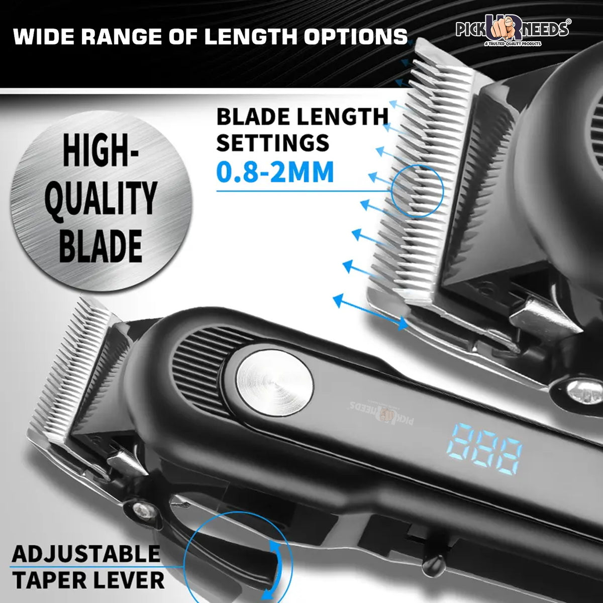 Pick Ur Needs Professional Rechargeable Electric Hair Shaver For Men Barber Beard Hair Clipper Trimmer 120 min Runtime 3 Length Settings  (Black)