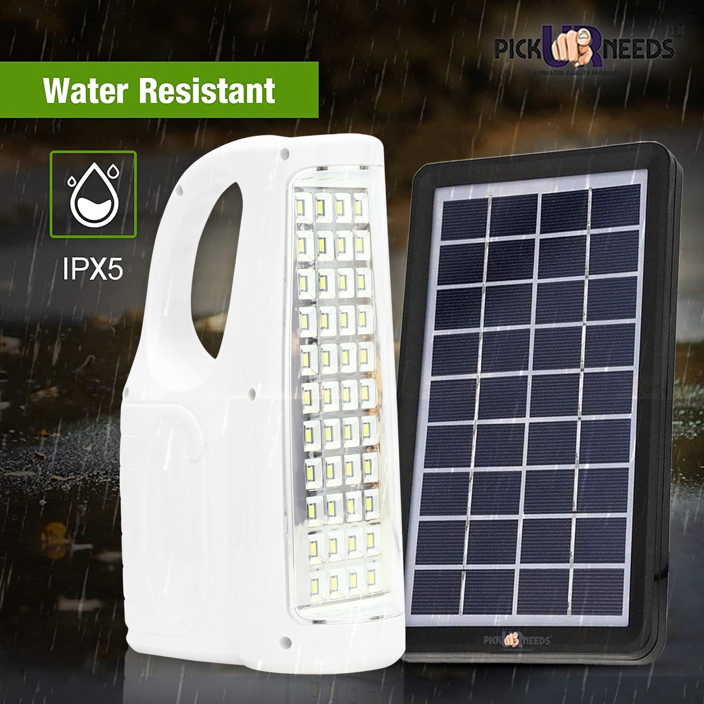 Pick Ur Needs Brightest Rechargeable 44 LED Home Emergency Lantern Light with Eco Friendly Solar Panel (9V+ 3 W)