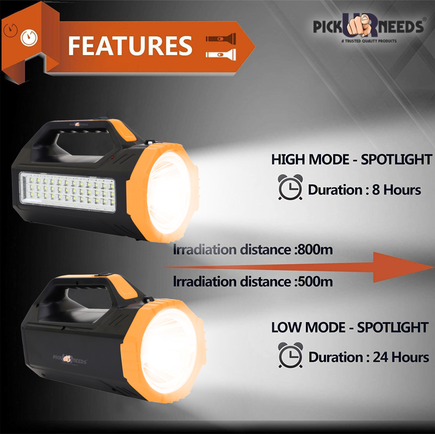 Pick Ur Needs Rechargeable Bright Led Torch Light Laser Long Range High Power Search Light Kisan Rechargeable with 36 Led Side Emergency Lights