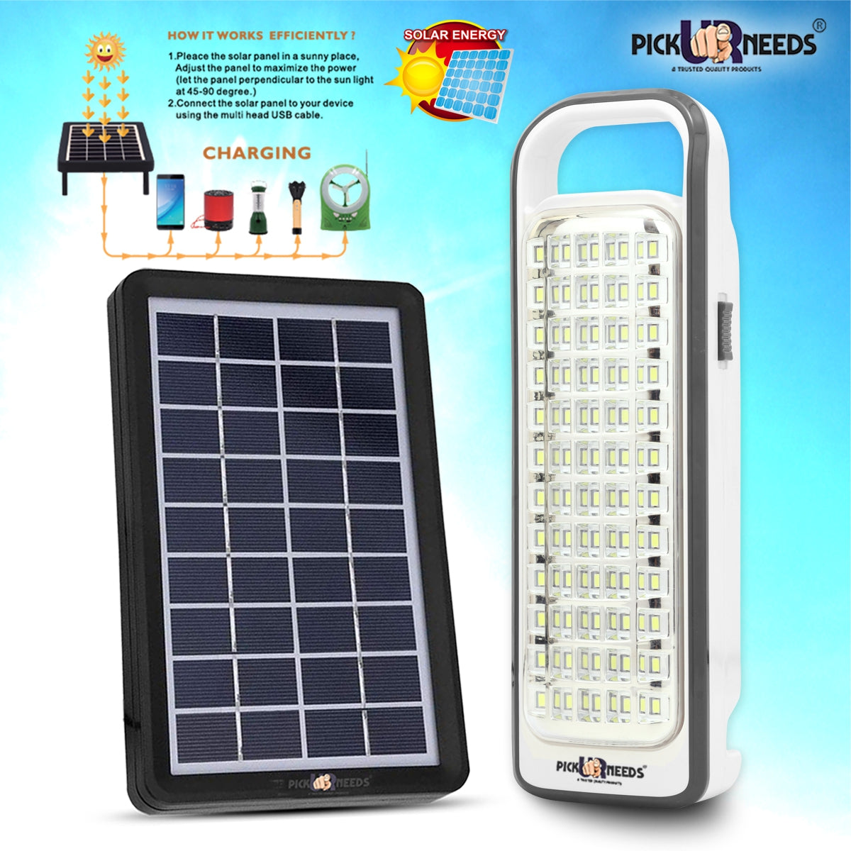 Pick Ur Needs Portable & Solar Rechargeable Lantern Home Emergency Light Built-in 60-LED Bulbs with Solar Panel(3W+9V)