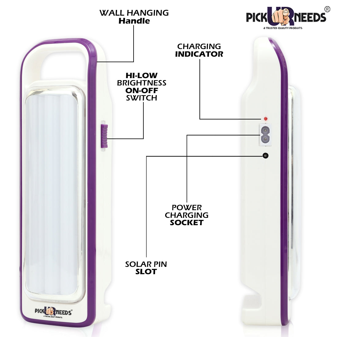 Pick Ur Needs Rechargeable Lantern Home Emergency Light with 3 LED Tube Bulbs, Portable Lamp with Hanging Stand