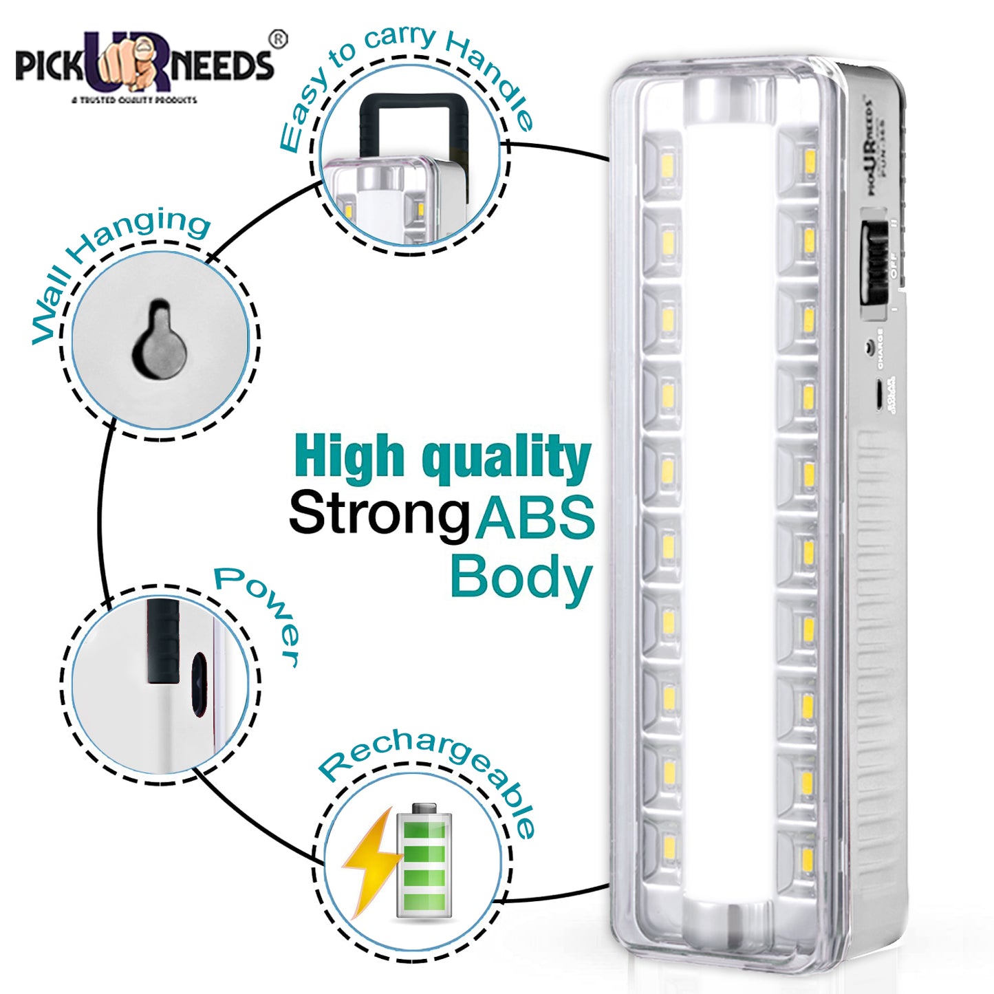 Pick Ur Needs Emergency Rechargeable Dual Mode LED Tube+ 20 SMD Floor Lantern Lamp Light With 7 hrs Flood Lamp Emergency Light