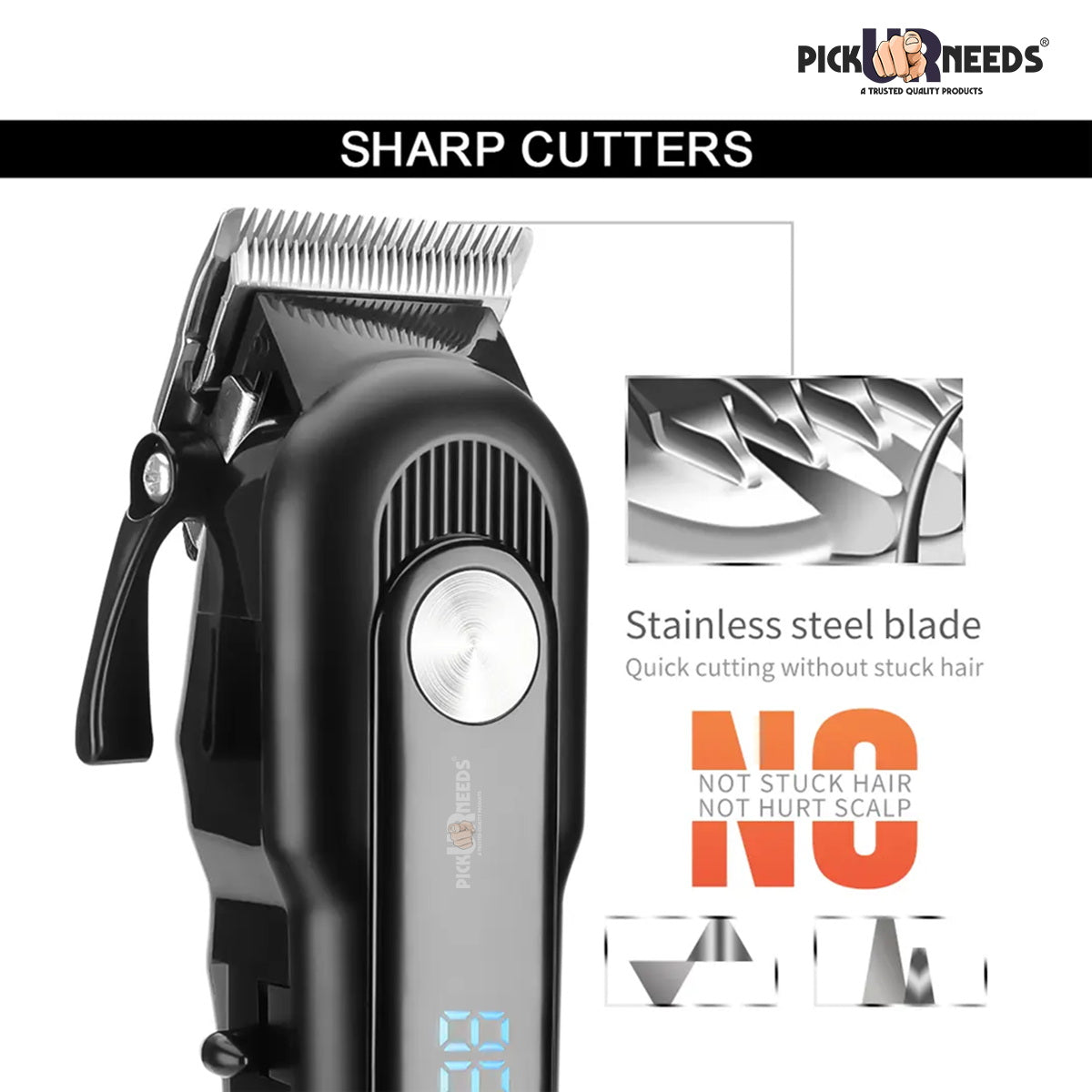 Pick Ur Needs Professional Rechargeable Electric Hair Shaver For Men Barber Beard Hair Clipper Trimmer 120 min Runtime 3 Length Settings  (Black)