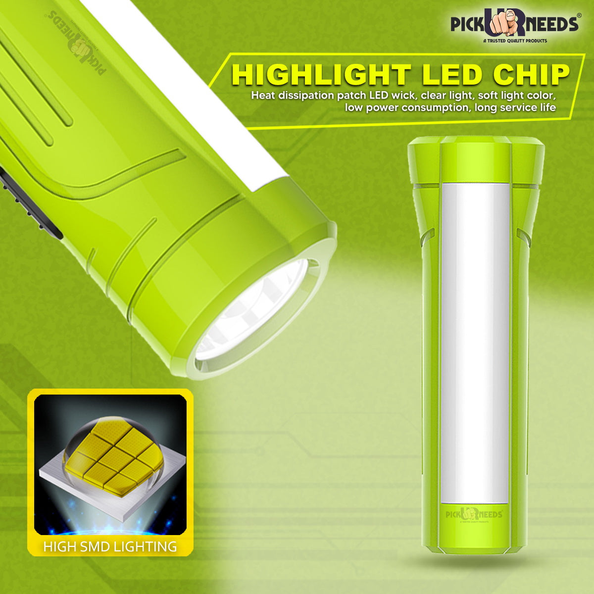 Pick Ur Needs Rechargeable Mini Pocket LED 25W Flashlight Torch With Emergency Side Tube Light 3 hrs Torch Emergency Light  (Yellow)