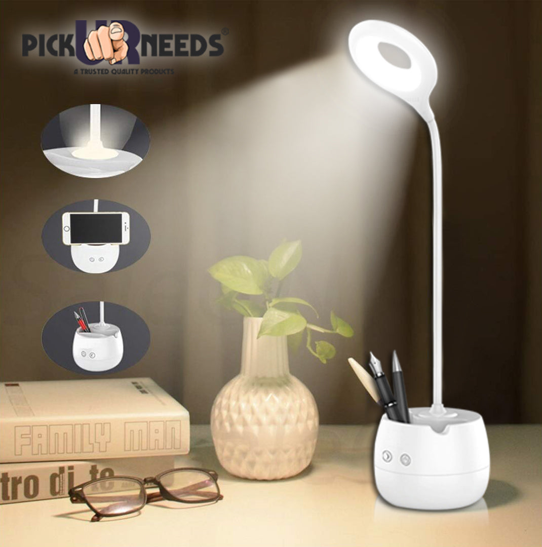 Pick Ur Needs Table Lamp with USB Charging Cable Touch Control Flexible Head with Pen Stand Desk