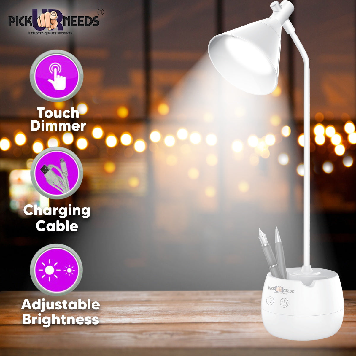 Pick Ur Needs Study Table/Desk Lamp Touch with Pen Holder Rechargeable Eye Protection Study Lamp
