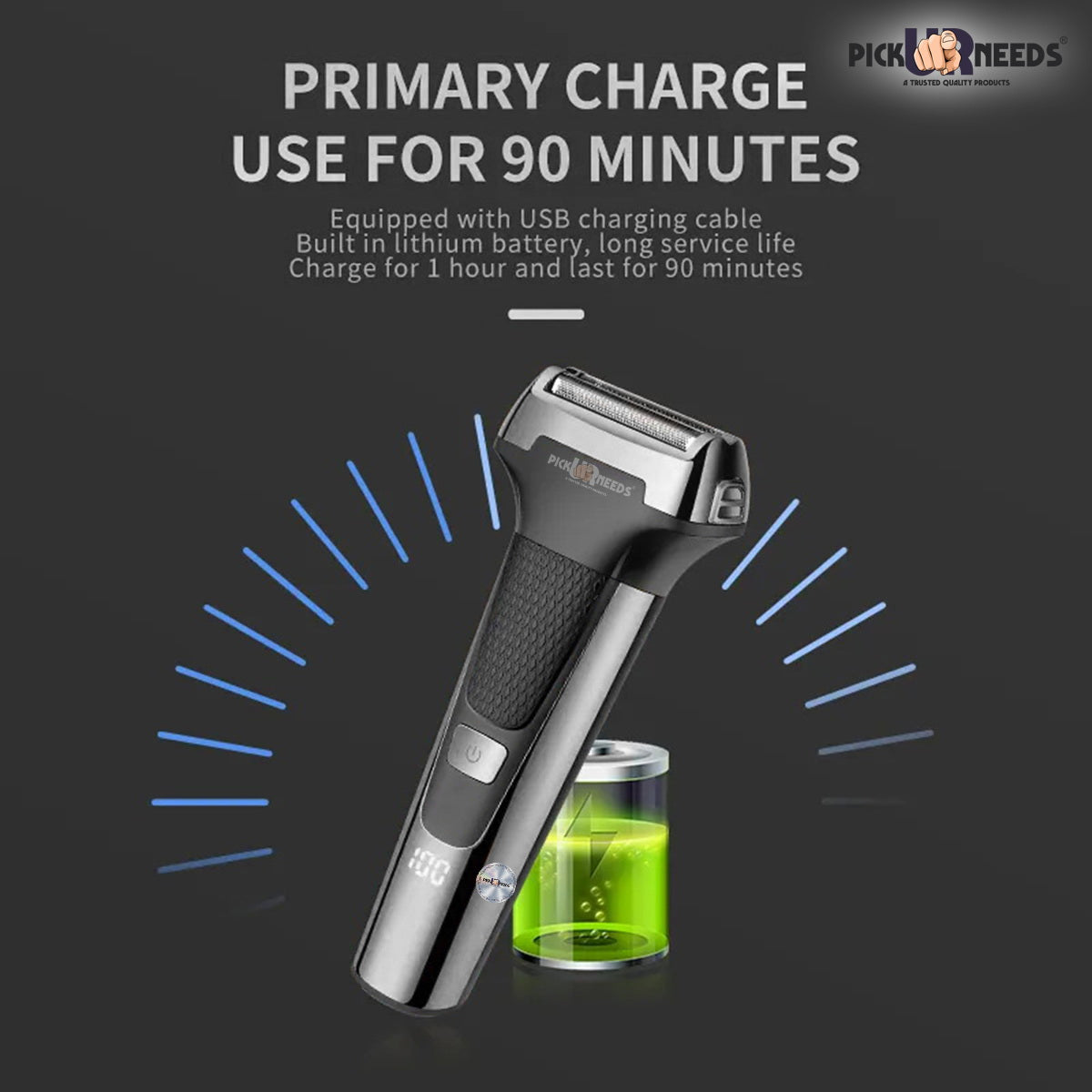 Pick Ur Needs Professional Rechargeable Cordless 3 in1 Waterproof Beard/ Hair/ Nose Trimmer 90 min Runtime 3 Length Settings  (Gold)