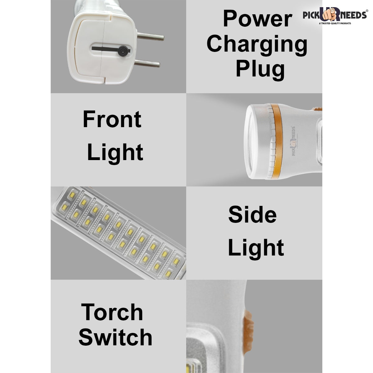 Pick Ur Needs Rechargeable 50W+20 SMD Emergency Long Range LED Torch Light With Slide charging 8 hrs Torch Emergency Light (Pack of 2)