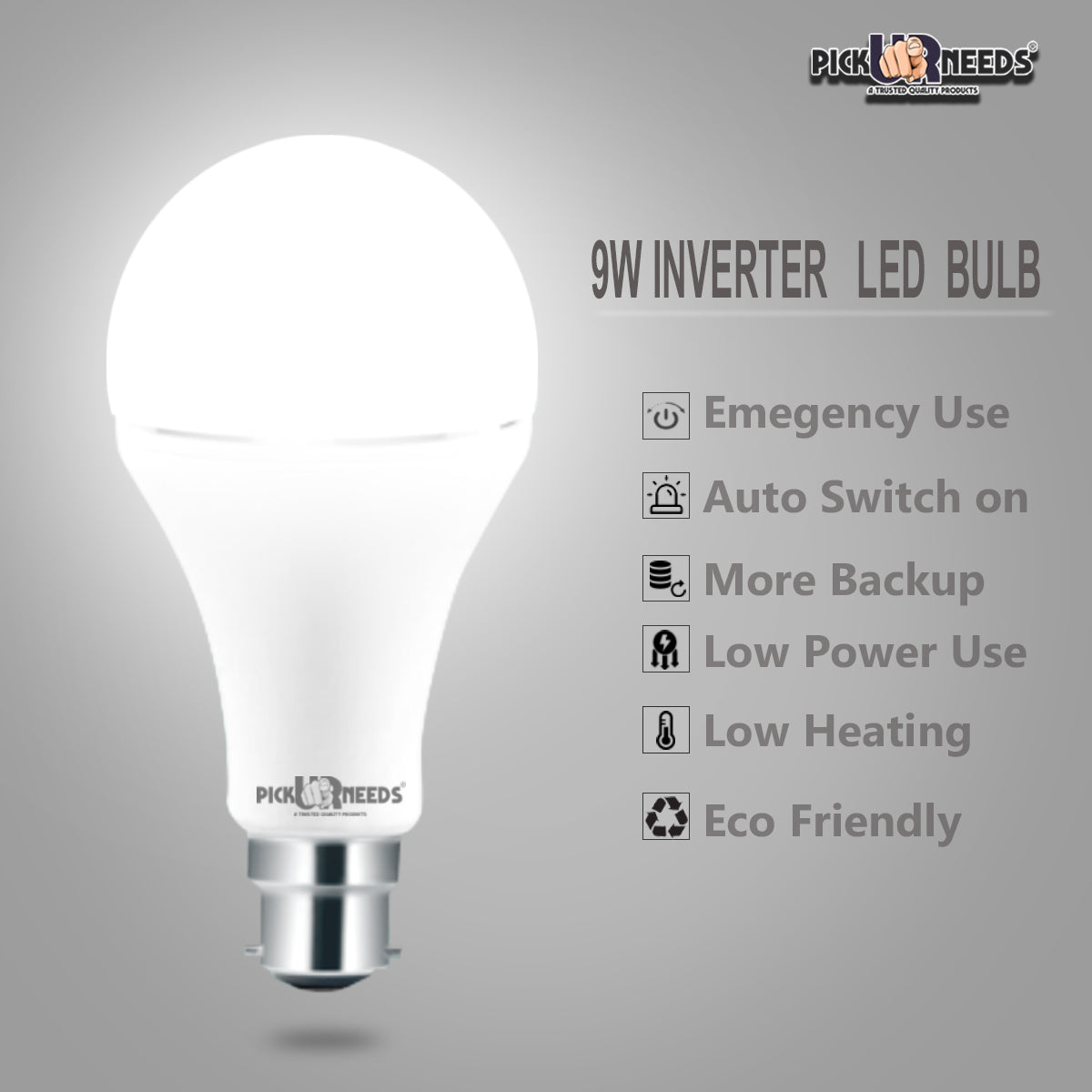 Pick Ur Needs Rechargeable Emergency Inverter 9W LED AC/DC Bulb For Home Light, Self-Charging 4 hrs Bulb Emergency Light  (White)