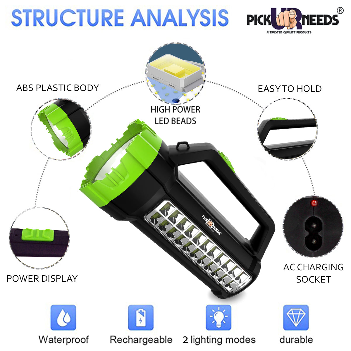 Pick Ur Needs Rechargeable 75W+22SMD Emergency LED Long Range Waterproof Torch Light With 5 hrs Torch Emergency Light