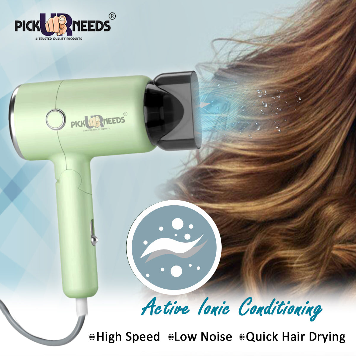 Pick Ur Needs Foldable Hair Dryer Stylish 2000W Professional Hot & Cold Hair Dryer with Handle Hair Dryer  (2000 W, Green)
