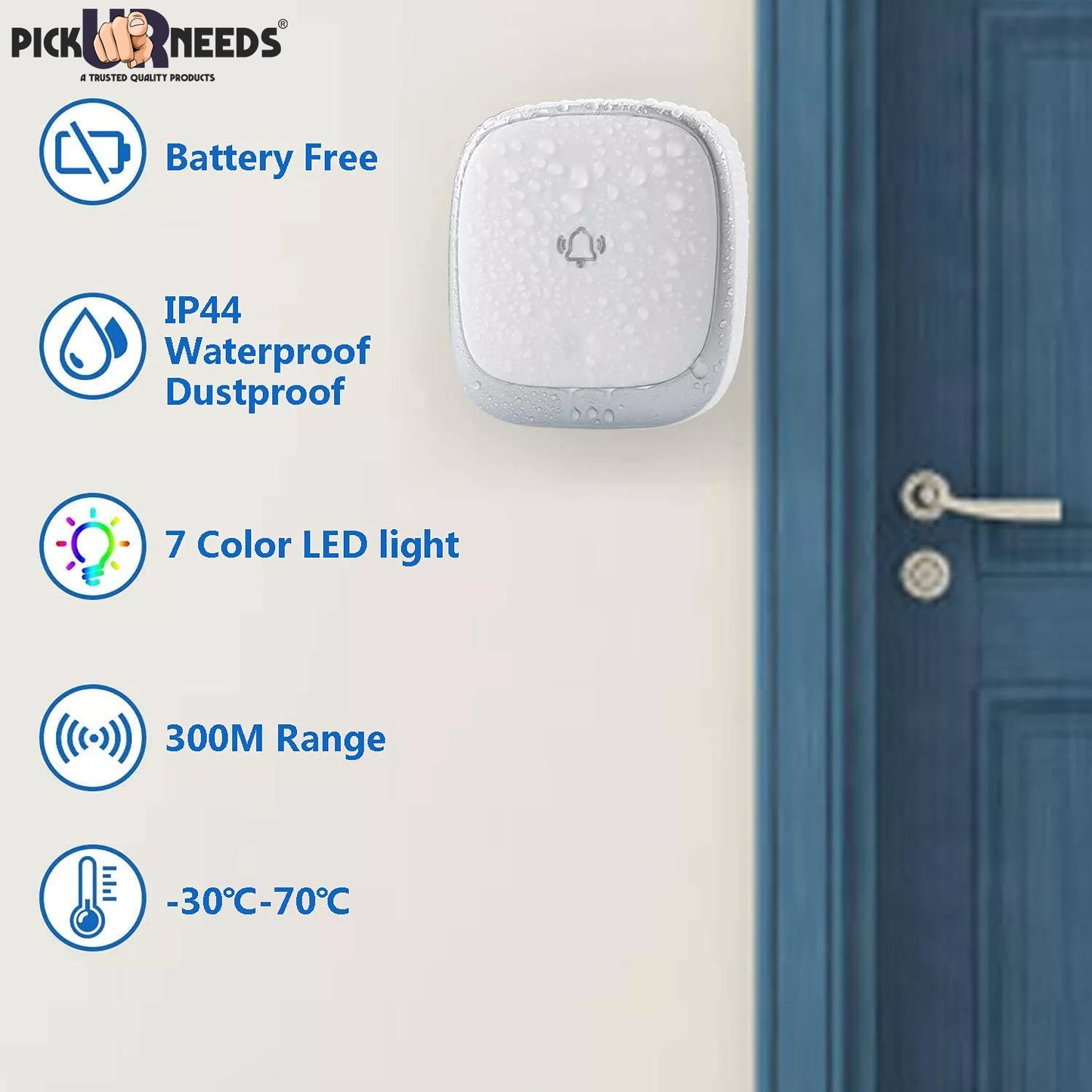 Pick Ur Needs Long Range Wireless Doorbell Easy Adjustable Ringtones with 300m Range, 36 Tunes, Led Indicator, 4 Volume Levels