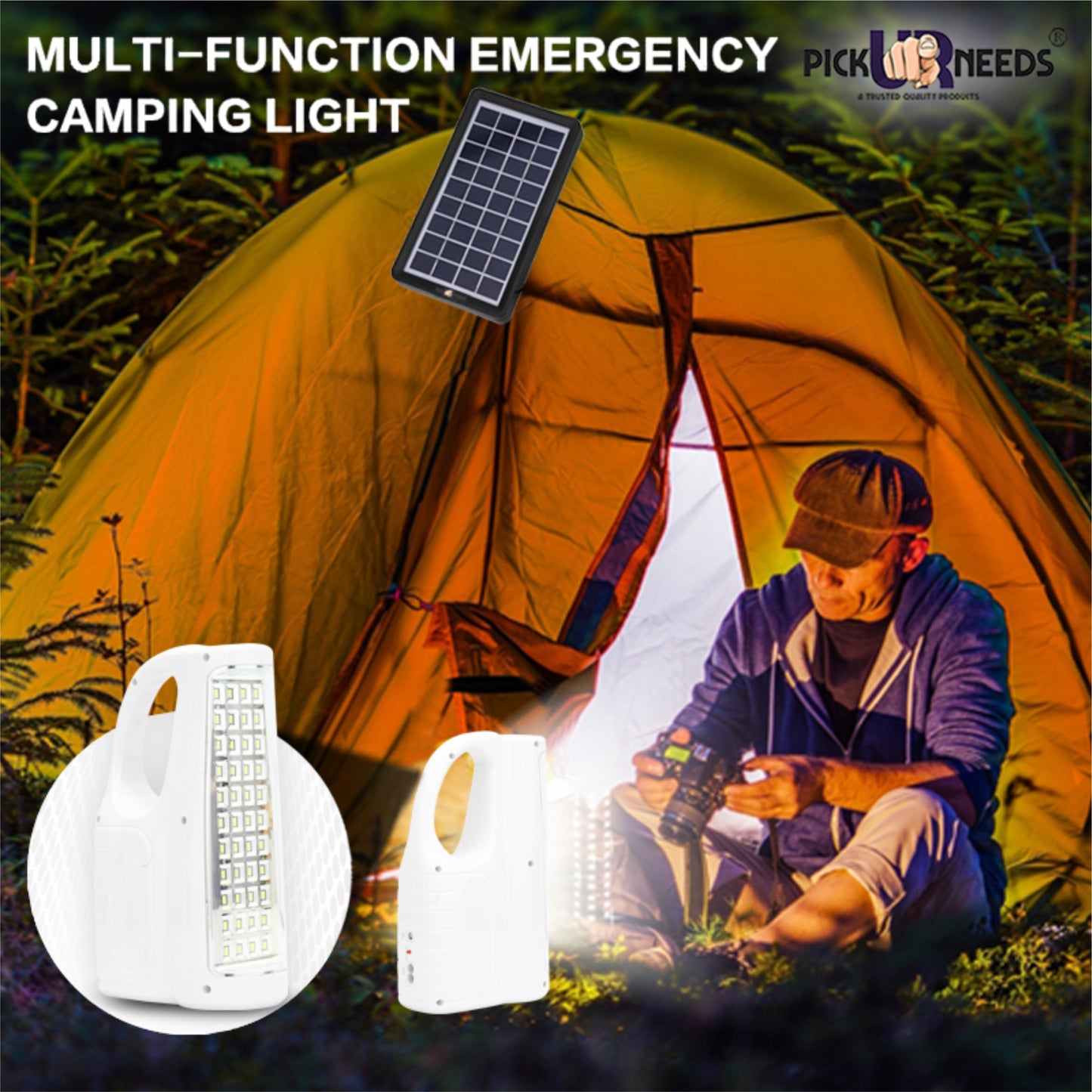 Pick Ur Needs Brightest Rechargeable 44 LED Home Emergency Lantern Light with Eco Friendly Solar Panel (9V+ 3 W)