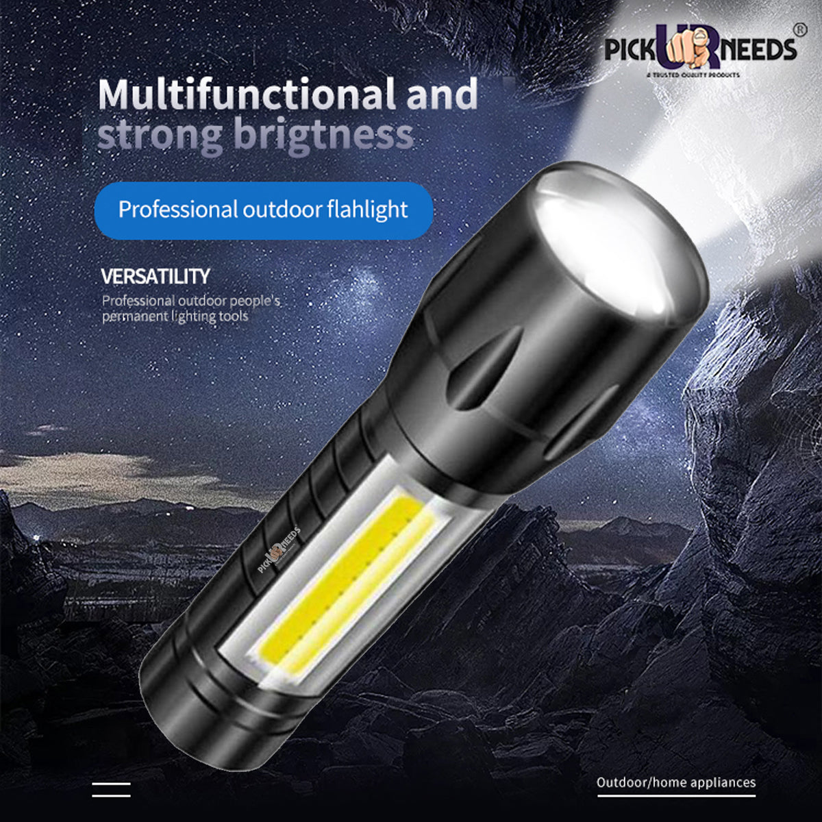 Pick Ur Needs Dual Mode 3 In 1 Mini Metal Long Range Rechargeable Torch Light (Pack of 2)