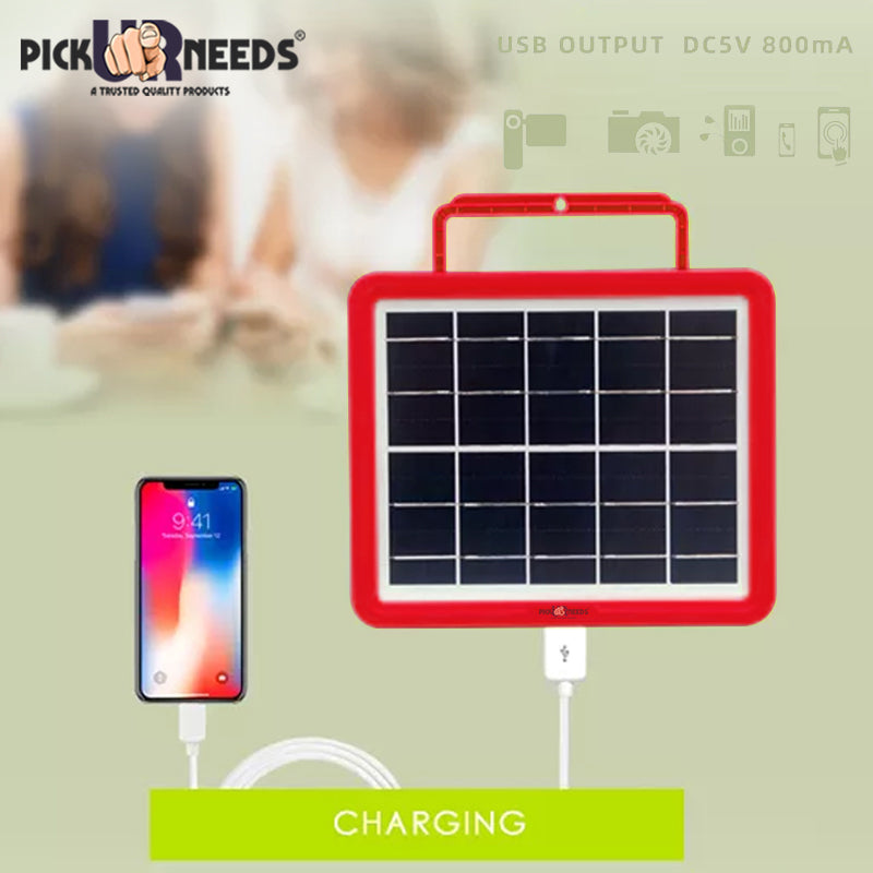 Pick Ur Needs Rechargeable Emergency Solar Lighting System with Radio & BT Music Function