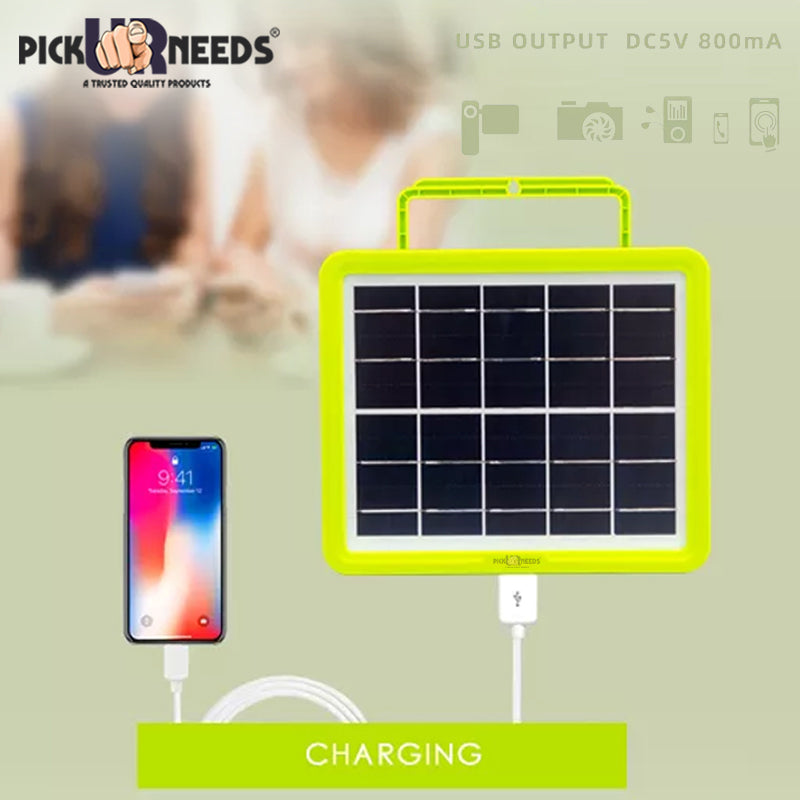 Pick Ur Needs Rechargeable Emergency Solar Lighting System with Radio & BT Music Function