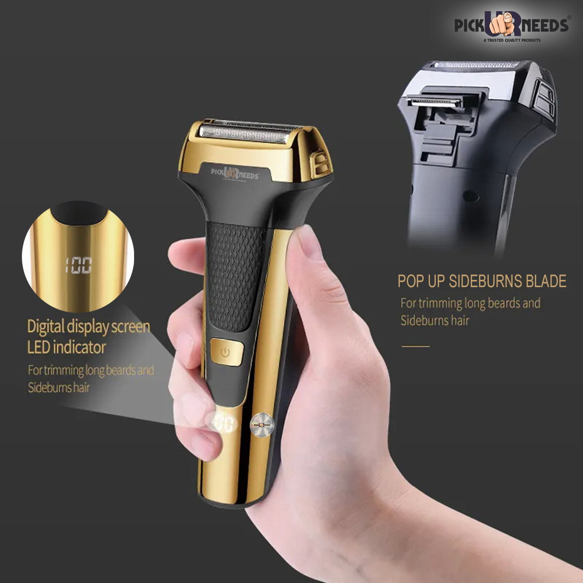 Pick Ur Needs Professional Rechargeable Cordless 3 in1 Waterproof Beard/ Hair/ Nose Trimmer 90 min Runtime 3 Length Settings  (Gold)
