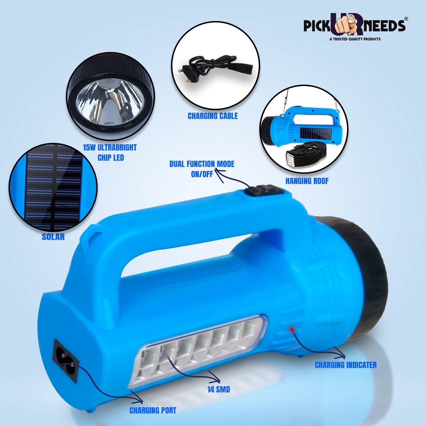 Pick Ur Needs Solar Long Range Search Light 50w Laser +14SMD Side Emergency Rechargeable Waterproof Bright Led Torch