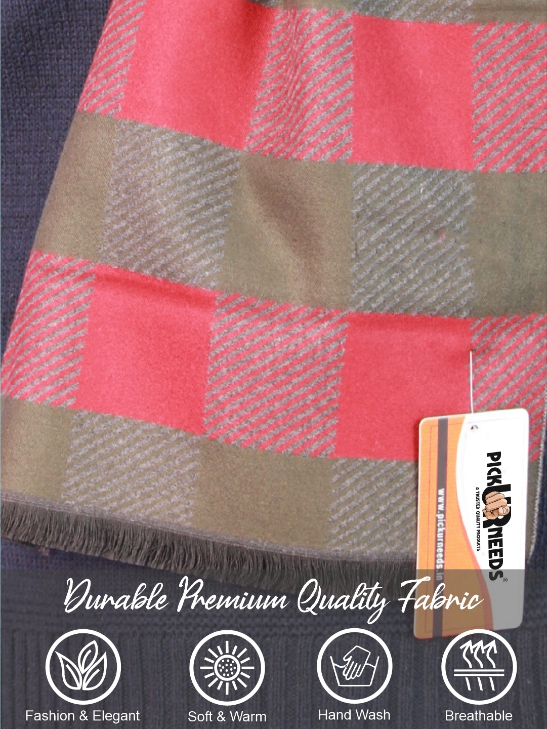 Pick Ur Needs Wool Blend Muffler for Men Soft Winter Scarf with Elegant Checks All-Day Comfort