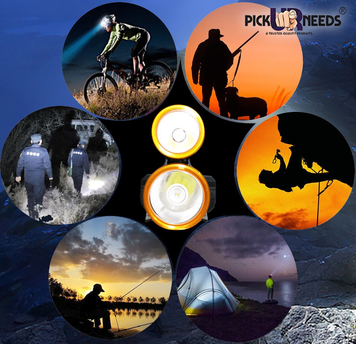Pick Ur Needs Rechargeable LED Dual Emergency Head Lamp Torch Light For Hiking, Camping