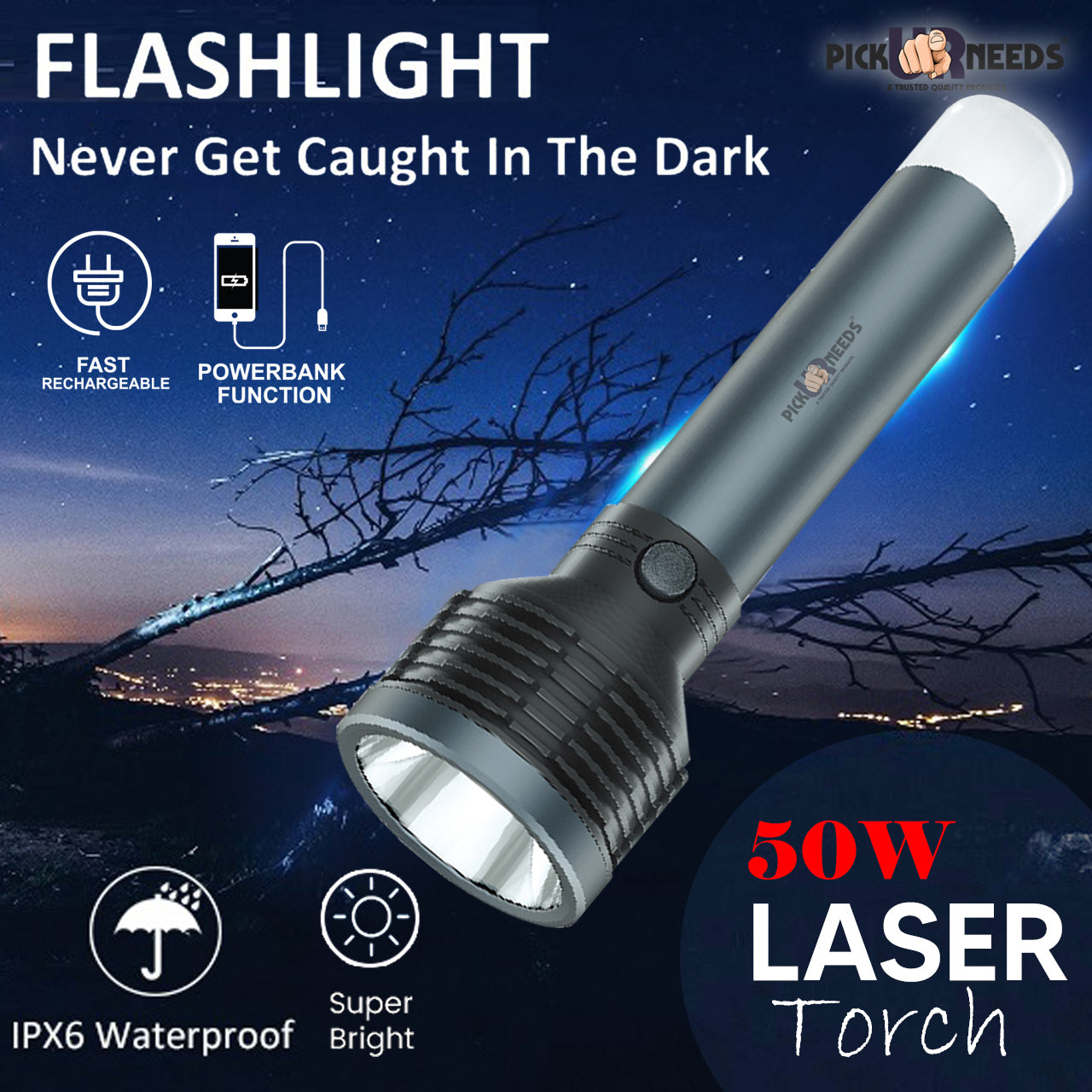 Pick Ur Needs Rechargeable Long Range Small Search Torch Light With Aluminium Body