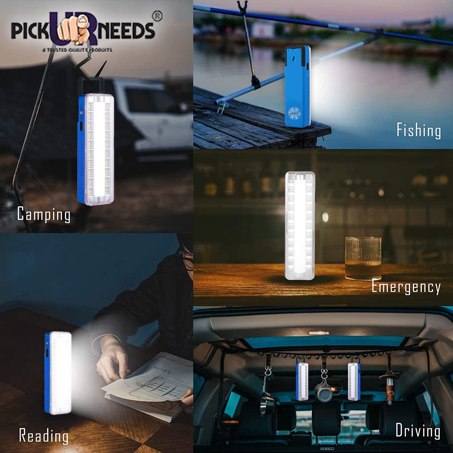 Pick Ur Needs Emergency Rechargeable Dual Mode LED Tube+ 20 SMD Floor Lantern Lamp Light With 7 hrs Flood Lamp Emergency Light