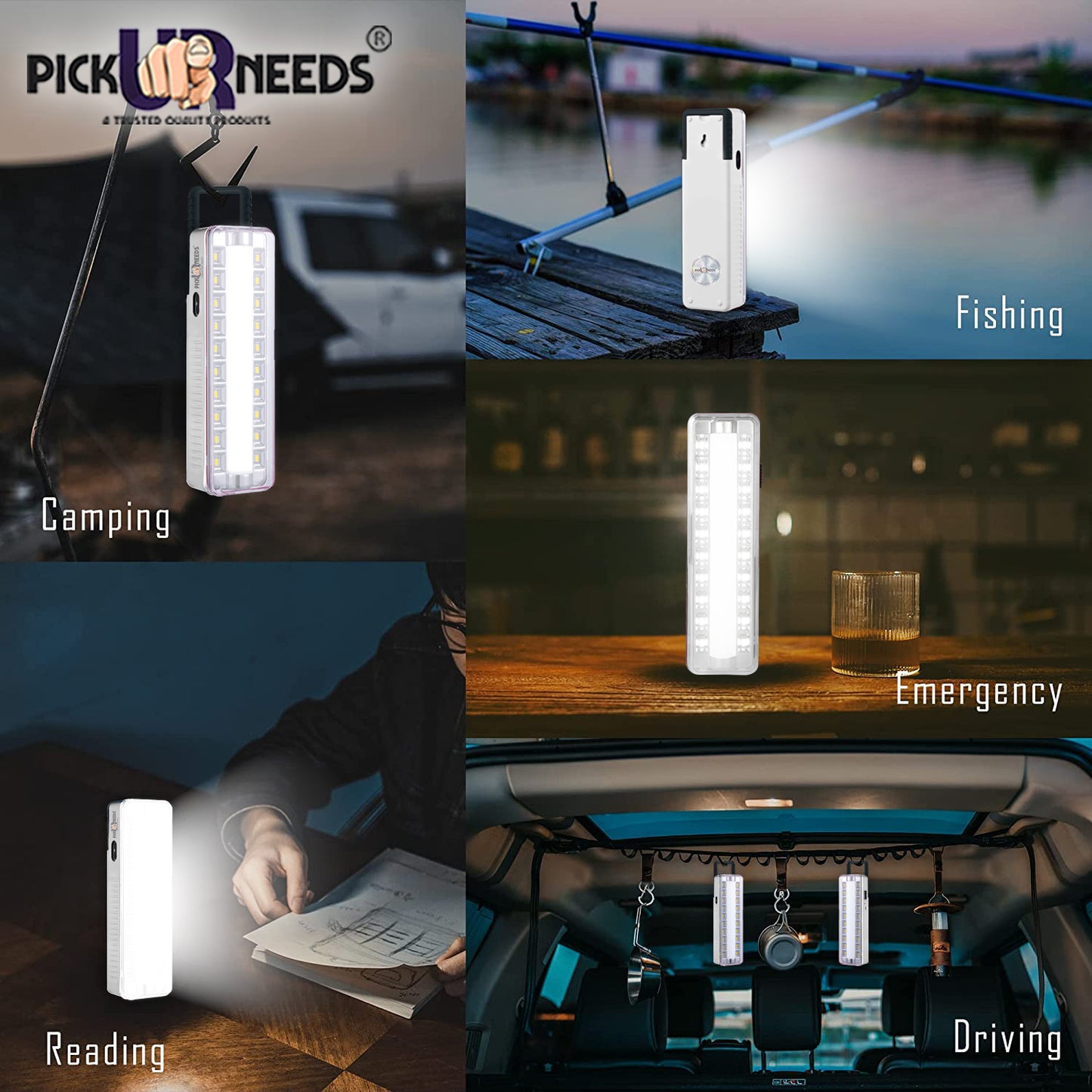 Pick Ur Needs Emergency Rechargeable Dual Mode LED Tube+ 20 SMD Floor Lantern Lamp Light With 7 hrs Flood Lamp Emergency Light