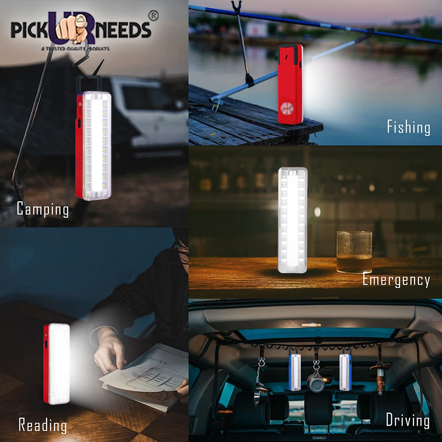 Pick Ur Needs Emergency Rechargeable Dual Mode LED Tube+ 20 SMD Floor Lantern Lamp Light With 7 hrs Flood Lamp Emergency Light