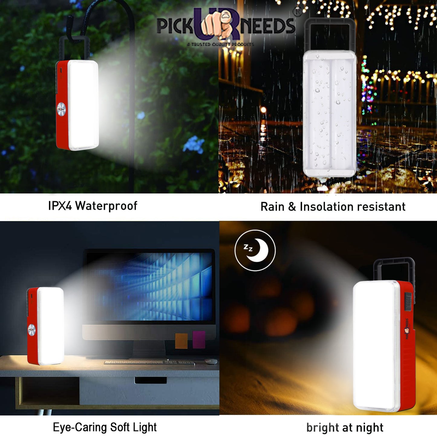 Pick Ur Needs High-Bright 2 Tube Rechargeable Floor Lantern Lamp With 5 Hrs Emergency Light