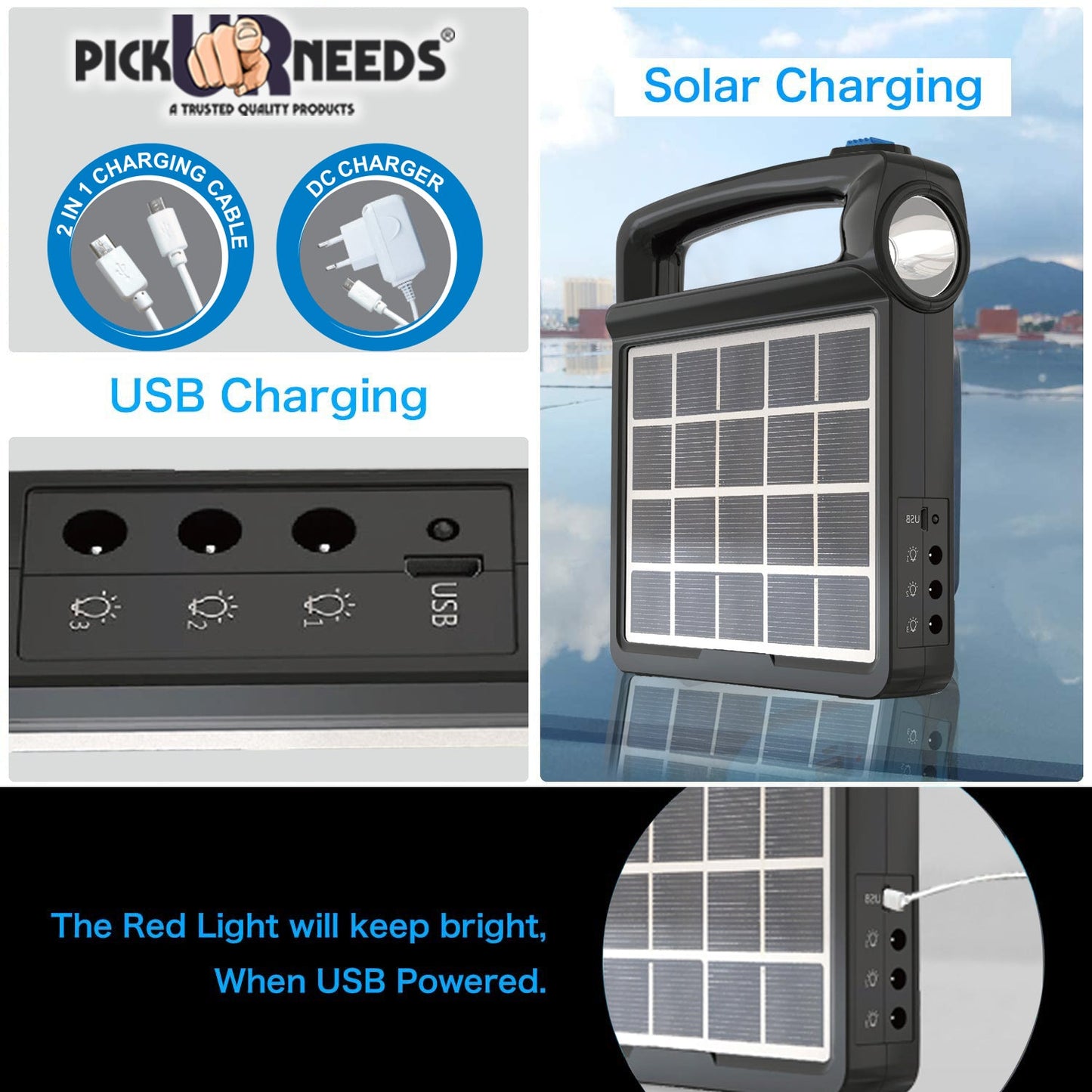 Pick Ur Needs Portable Solar Panel Generator System USB Port with Flashlight Outdoor Emergency Lamp Ligh