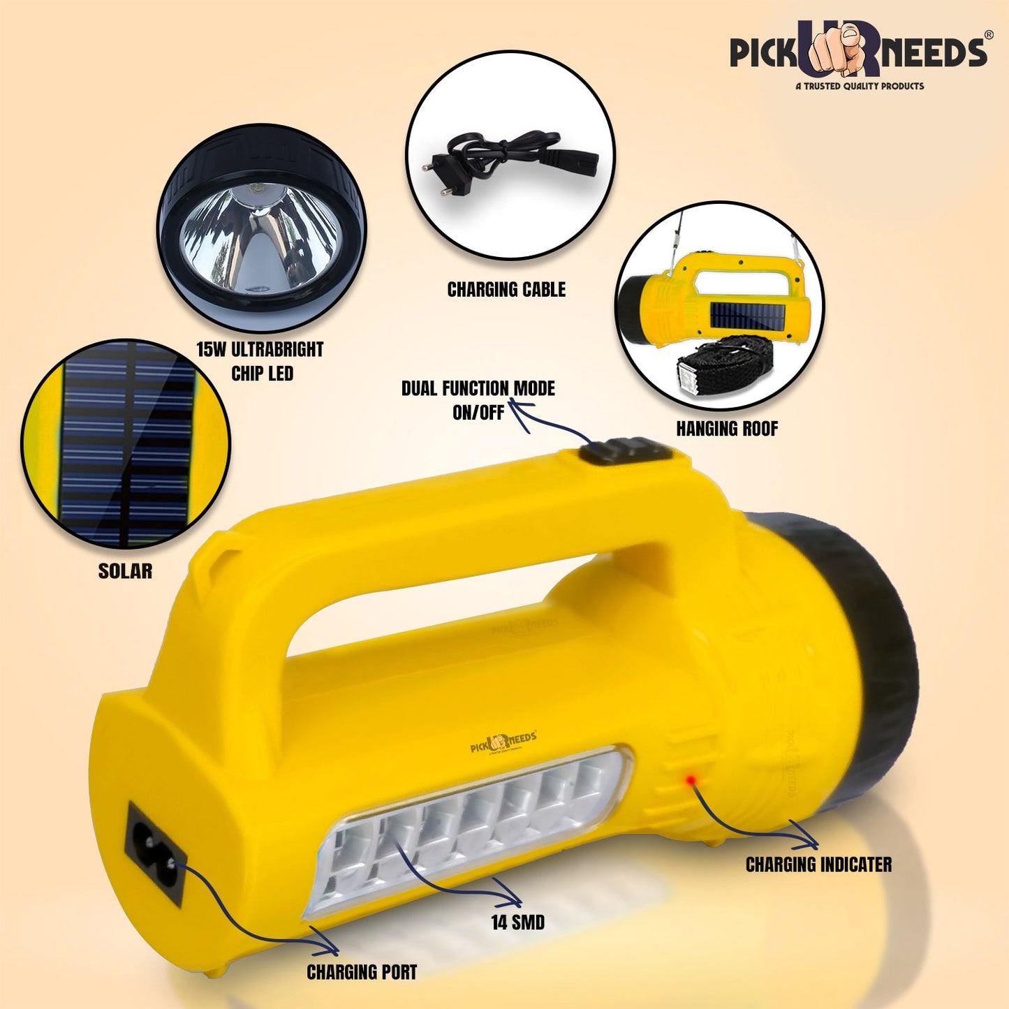 Pick Ur Needs Solar Long Range Search Light 50w Laser +14SMD Side Emergency Rechargeable Waterproof Bright Led Torch