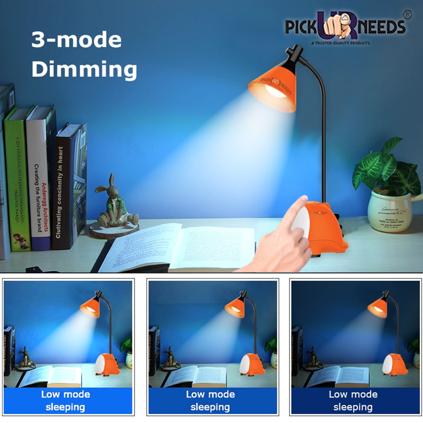 Pick Ur Needs Rechargeable LED Desk Lamp, Touch Dimmer Dinosaur Study Table Lamp with USB Charging