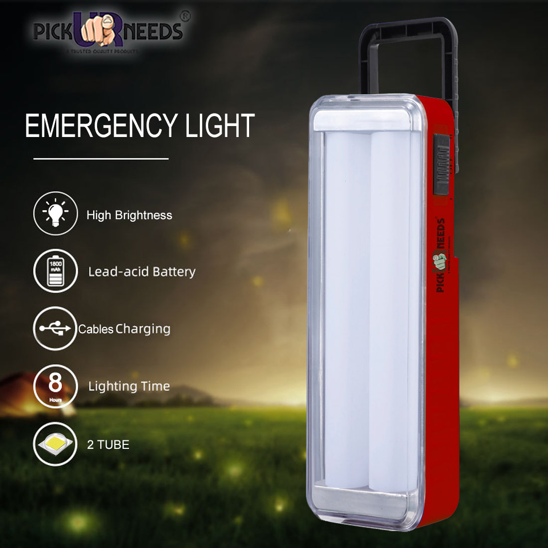 Pick Ur Needs Rechargeable High Bright 2 Tube Emergency Floor Lantern Lamp Light With 7 hrs Flood Lamp Emergency Light