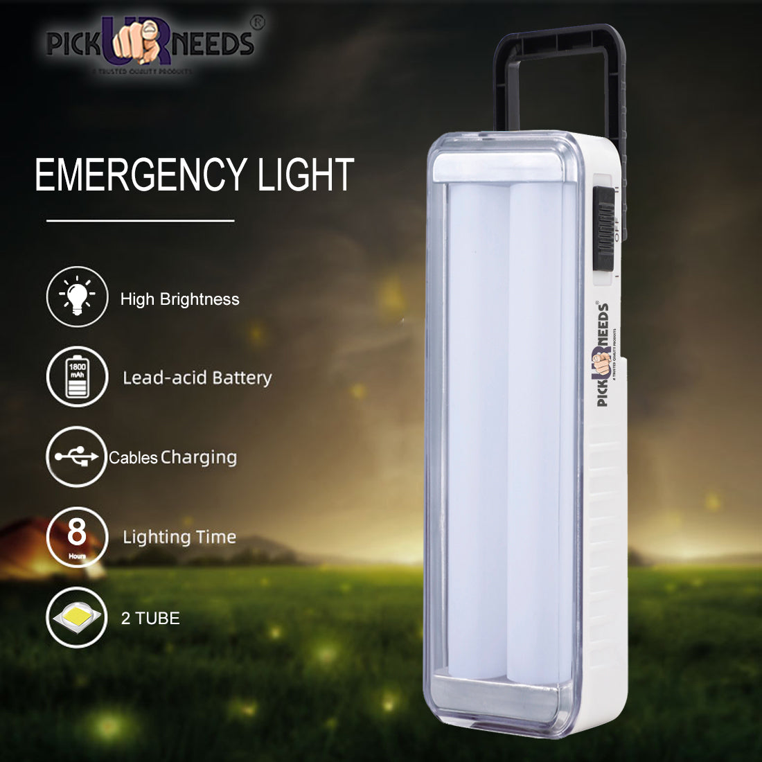 Pick Ur Needs Rechargeable High Bright 2 Tube Emergency Floor Lantern Lamp Light With 7 hrs Flood Lamp Emergency Light