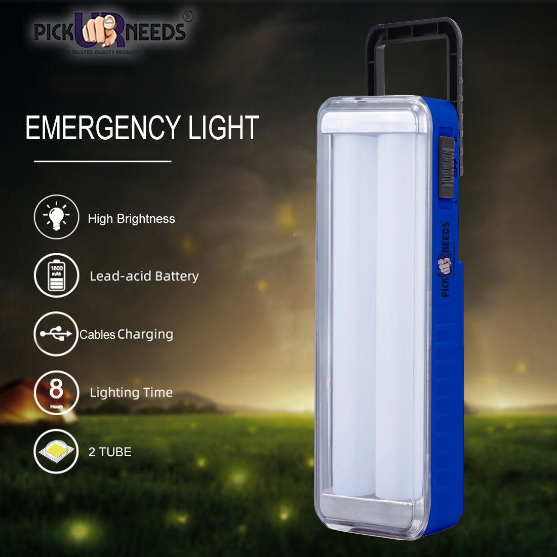 Pick Ur Needs Rechargeable High Bright 2 Tube Emergency Floor Lantern Lamp Light With 7 hrs Flood Lamp Emergency Light