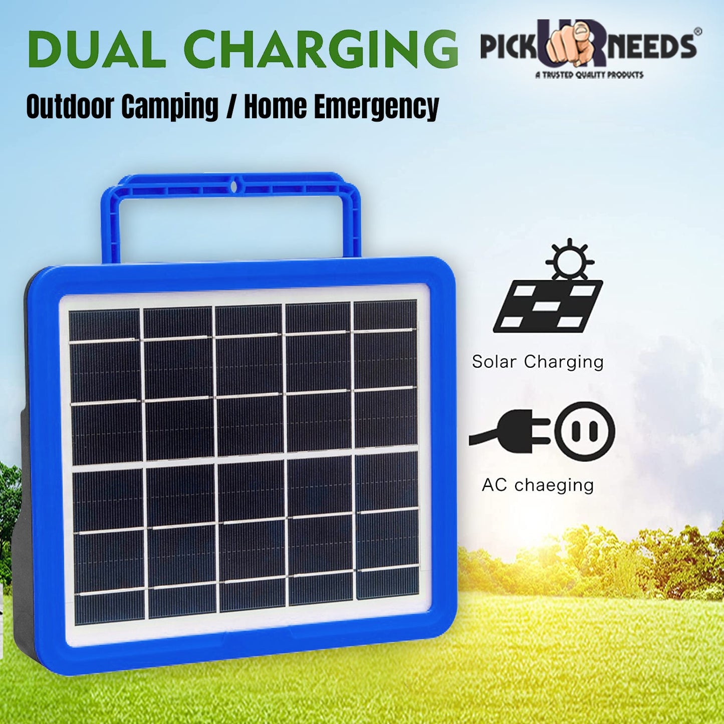 Pick Ur Needs Rechargeable Emergency Solar Lighting System with Radio & BT Music Function