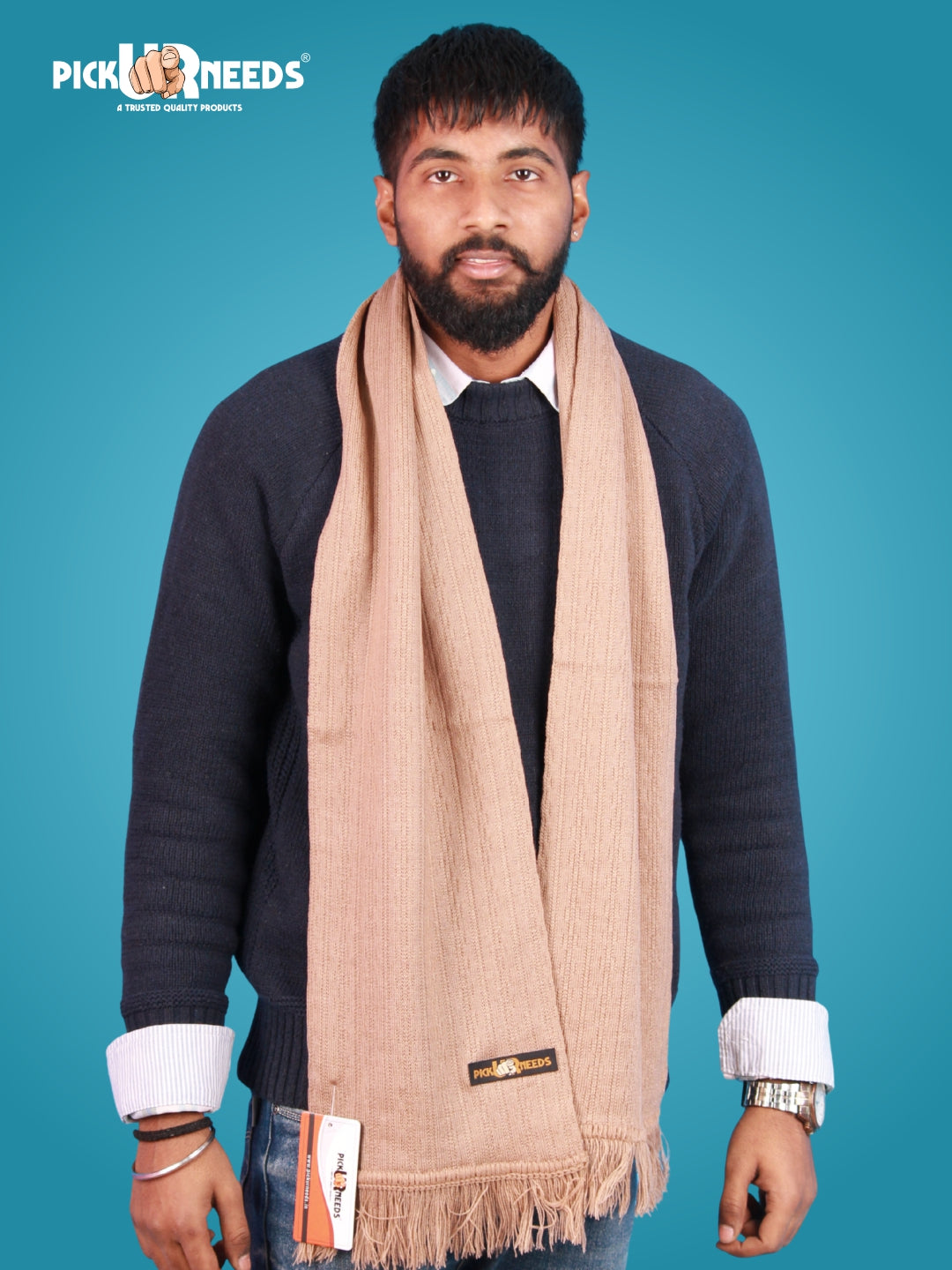 Pick Ur Needs Men’s Winter Woolen Muffler Soft & Warm Knitted Scarf with Fringes Premium Warm Mufflers