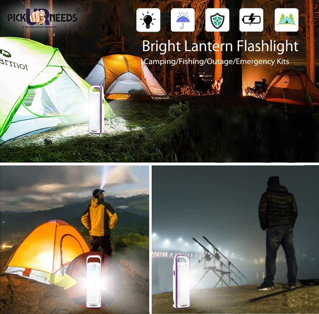 Pick Ur Needs Rechargeable Lantern Home Emergency Light with 3 LED Tube Bulbs, Portable Lamp with Hanging Stand