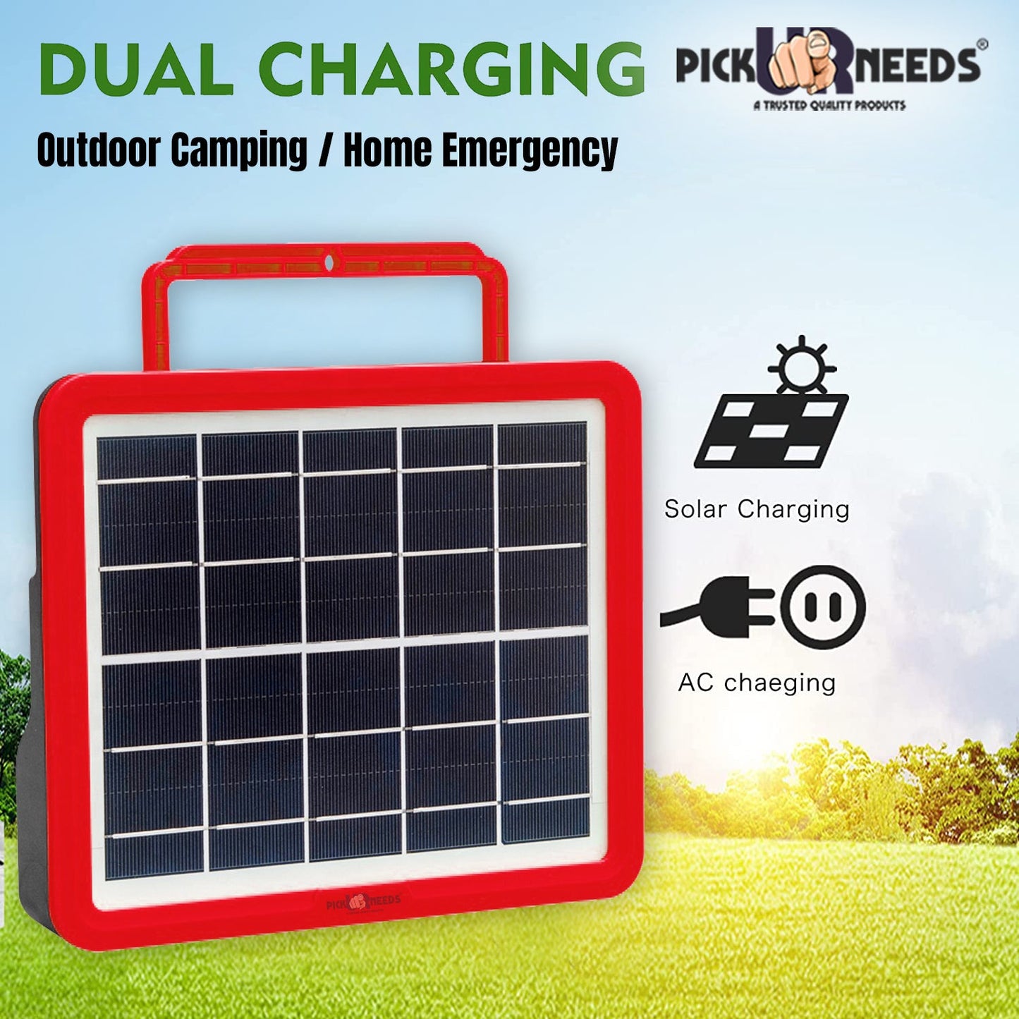 Pick Ur Needs Rechargeable Emergency Solar Lighting System with Radio & BT Music Function