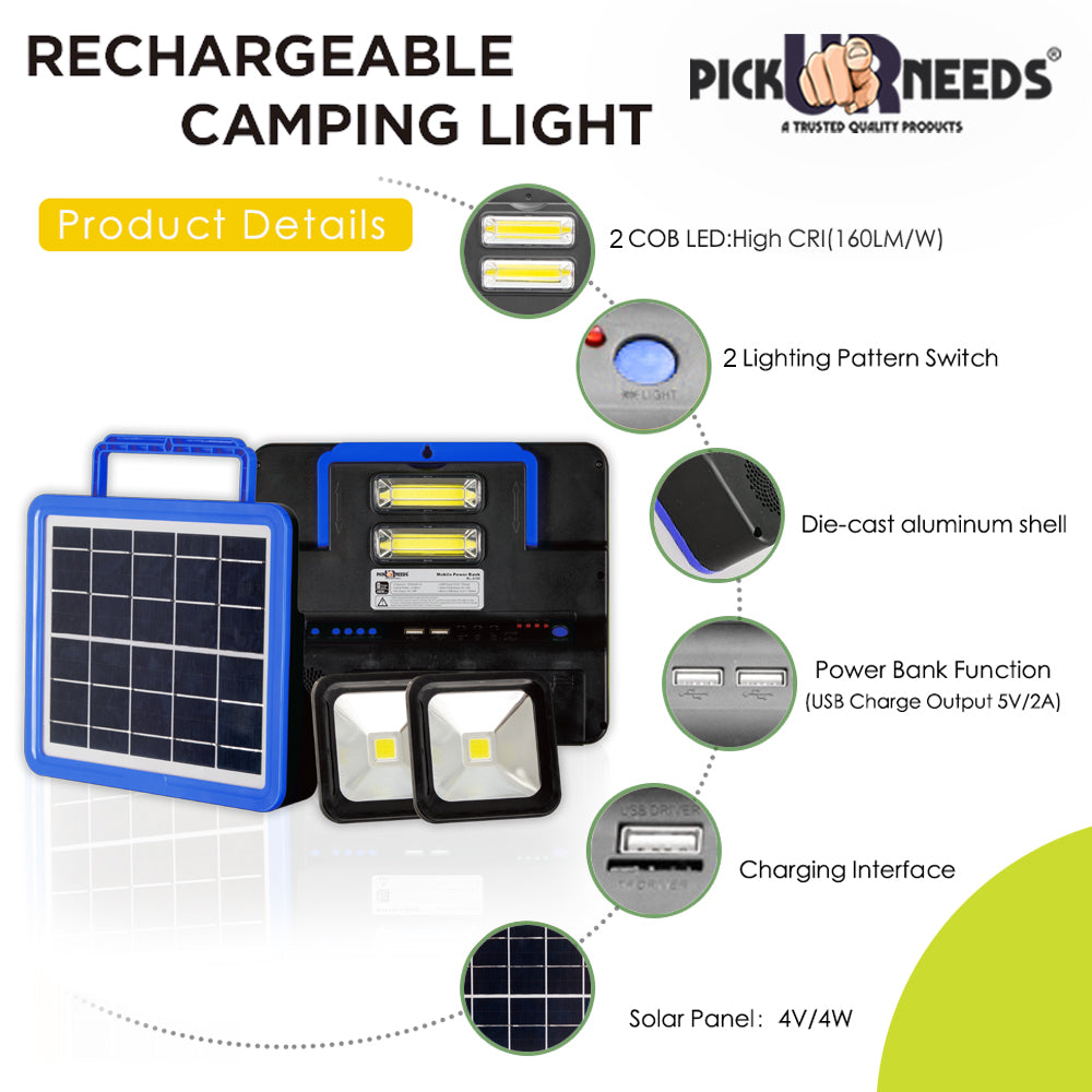 Pick Ur Needs Rechargeable Emergency Solar Lighting System with Radio & BT Music Function