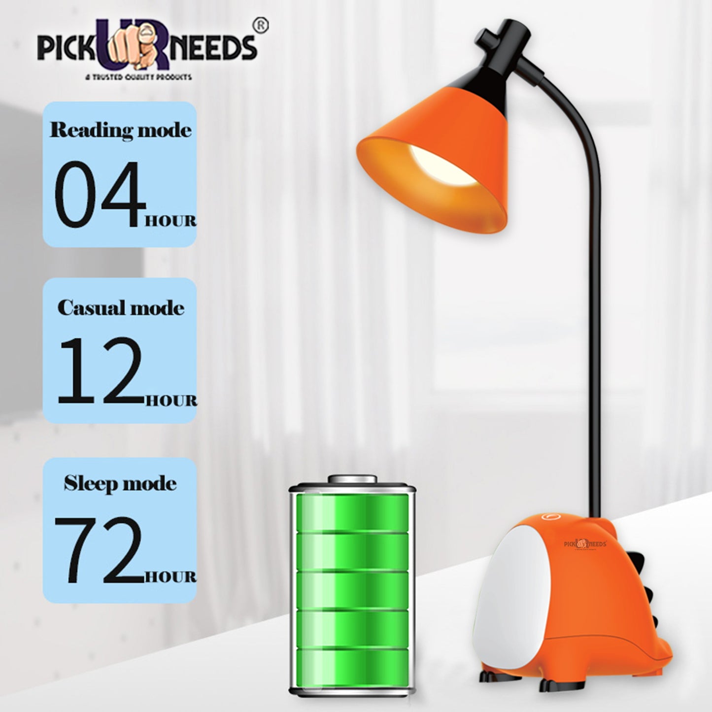 Pick Ur Needs Rechargeable LED Desk Lamp, Touch Dimmer Dinosaur Study Table Lamp with USB Charging