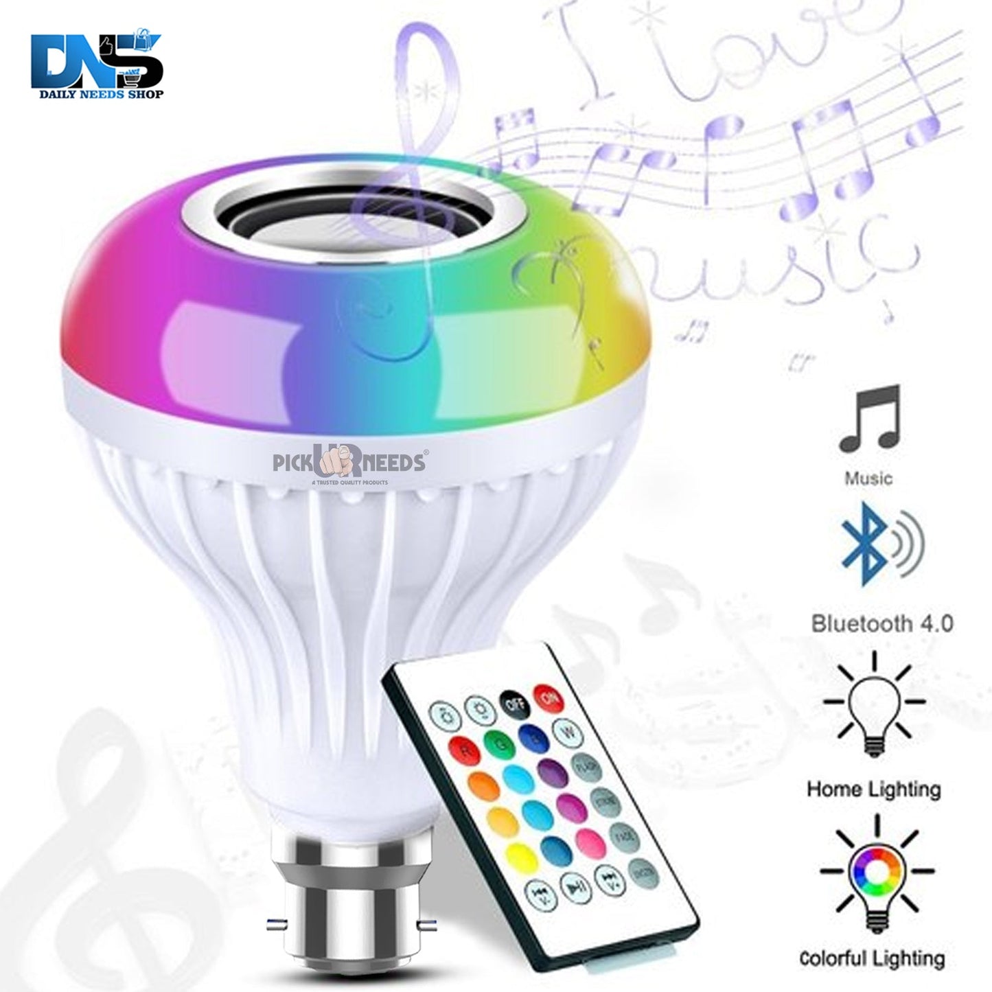 Pick Ur Needs Bluetooth Speaker Smart Lighting Music Bulb Color Changing with Remote Control (Pack of 2)