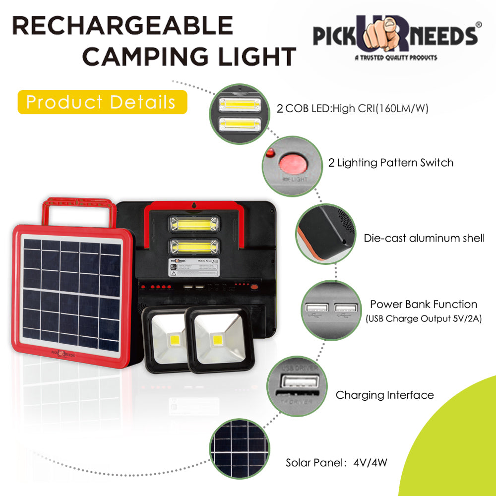 Pick Ur Needs Rechargeable Emergency Solar Lighting System with Radio & BT Music Function