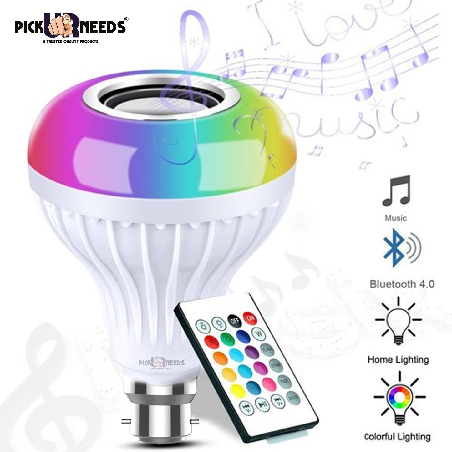 Pick Ur Needs Smart Lighting Music Bulb with Bluetooth Speaker Color Changing , DJ Lights with Remote Control